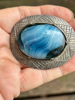 Corocraft brooch with blue swirl glass 1940's